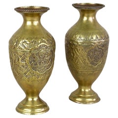 Antique Pair Of 19th Century Biedermeier Chased Brass Vases, Austria ca. 1860
