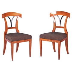 Antique Pair of 19th Century Biedermeier Dining Chairs Made in 1930s Czechia