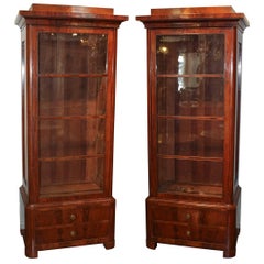 Pair of 19th Century Biedermeier Mahogany Cabinet Bookcases