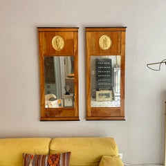 Pair of 19th Century Biedermeier Mirrors in Red Brown Cherrywood Gilt, 1820s