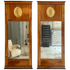 Pair of 19th Century Biedermeier Mirrors in Red Brown Cherrywood Gilt, 1820s