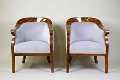 Pair of 19th Century Biedermeier Walnut Bergere Armchairs, Austria circa 1830