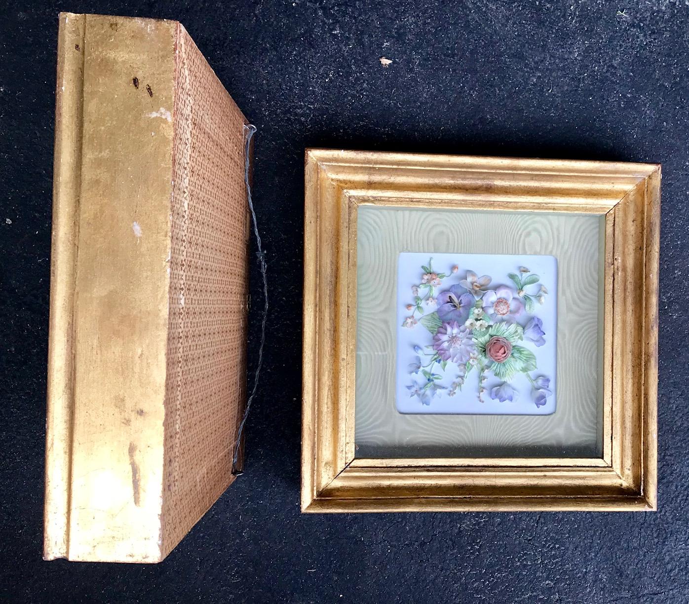 Pair of 19th Century Bisque German Porcelain Floral Plaques in Shadow Boxes 4