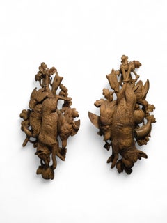 Pair of 19th Century Black Forest Carved Hunting Trophies