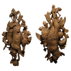 Pair of 19th Century Black Forest Carved Hunting Trophies