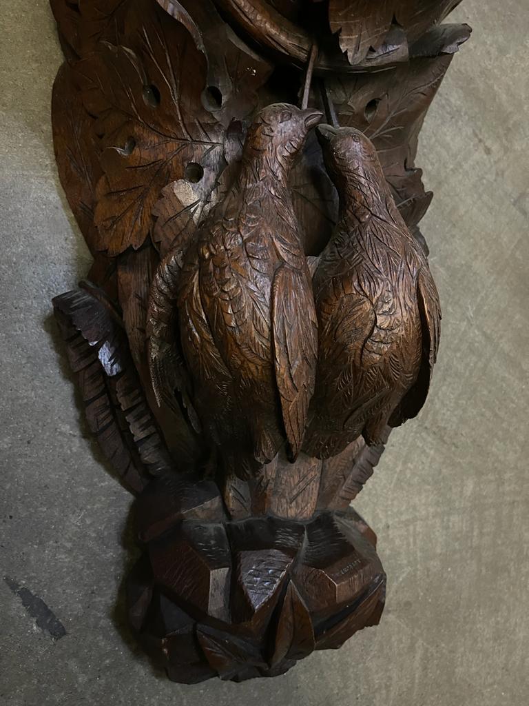 Dutch Pair of 19th Century Black Forest Carved Oak Hanging Hunting Trophy Shelves