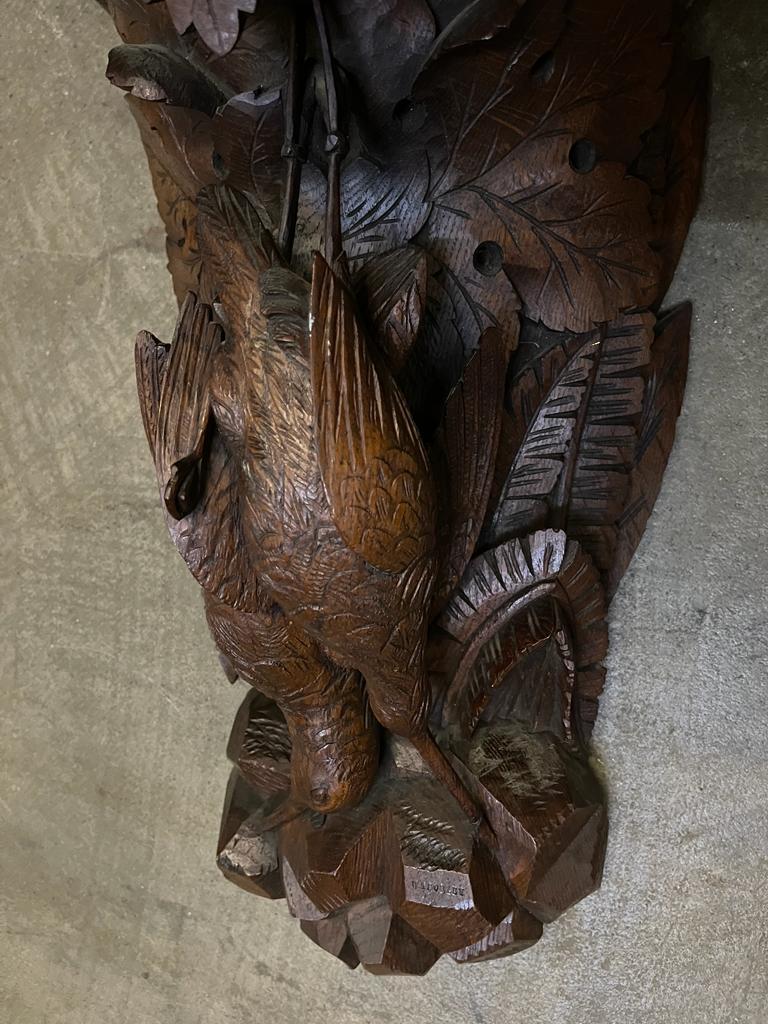Pair of 19th Century Black Forest Carved Oak Hanging Hunting Trophy Shelves 4