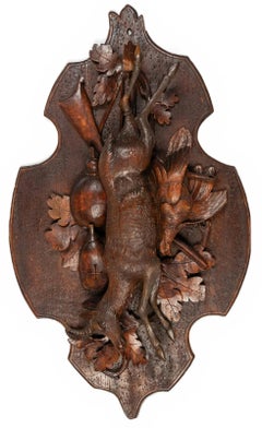 Pair of 19th Century Black Forest Carved Walnut Plaques