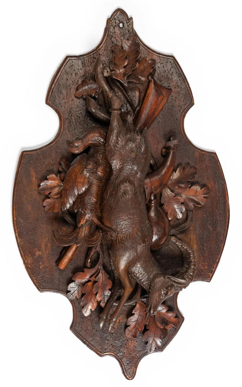 Pair of 19th Century Black Forest Carved Walnut Plaques In Good Condition For Sale In Salt Lake City, UT