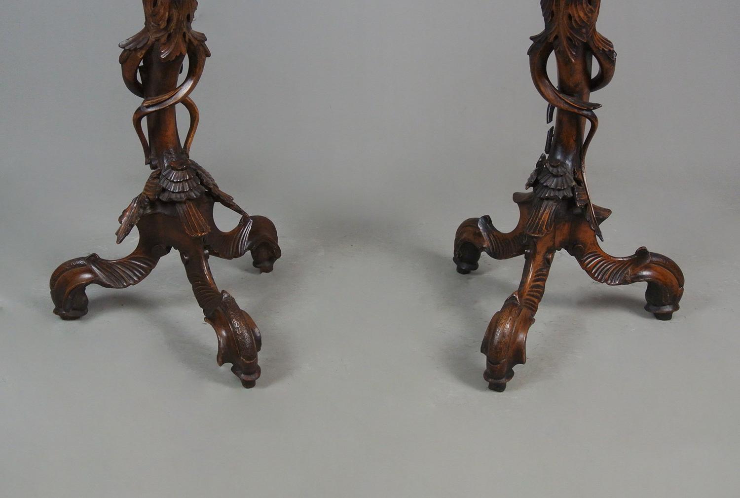 Pair of 19th Century Black Forest Carved Walnut Torcheres c. 1860 2