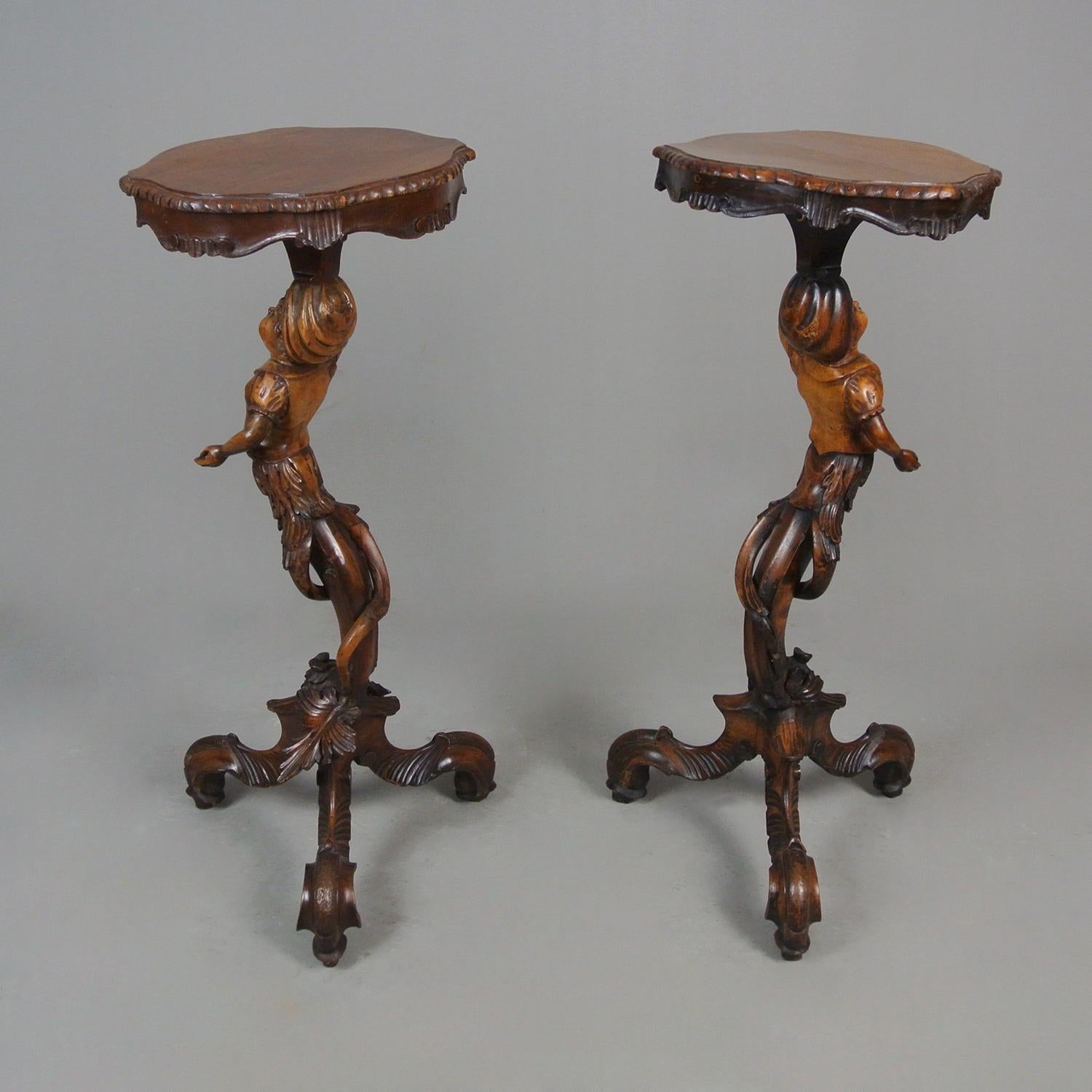 Pair of 19th Century Black Forest Carved Walnut Torcheres c. 1860 3