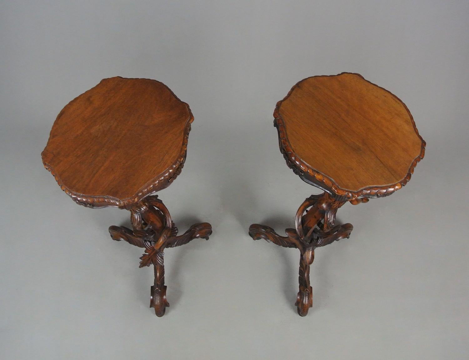 Pair of 19th Century Black Forest Carved Walnut Torcheres c. 1860 4