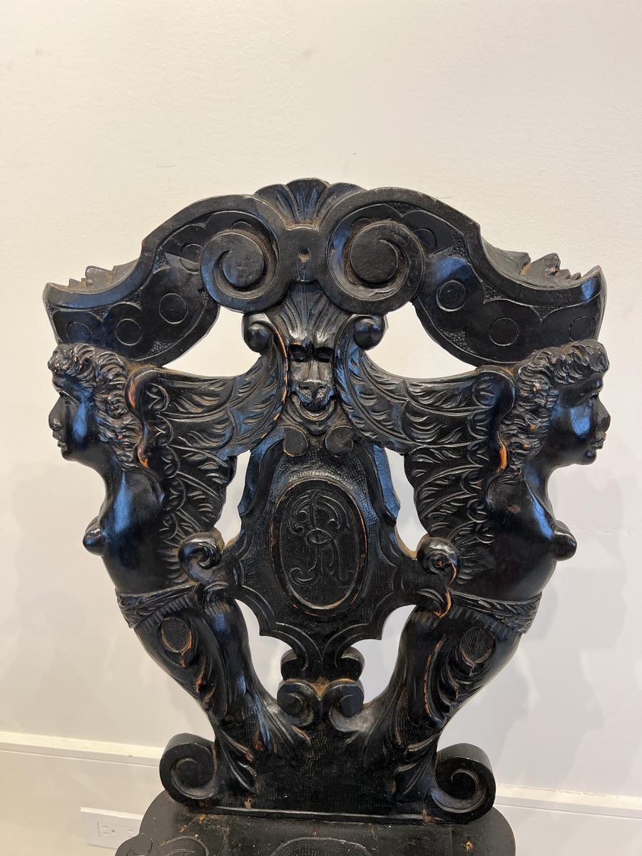 French Pair of 19th Century Black Forest Escabell Chairs For Sale