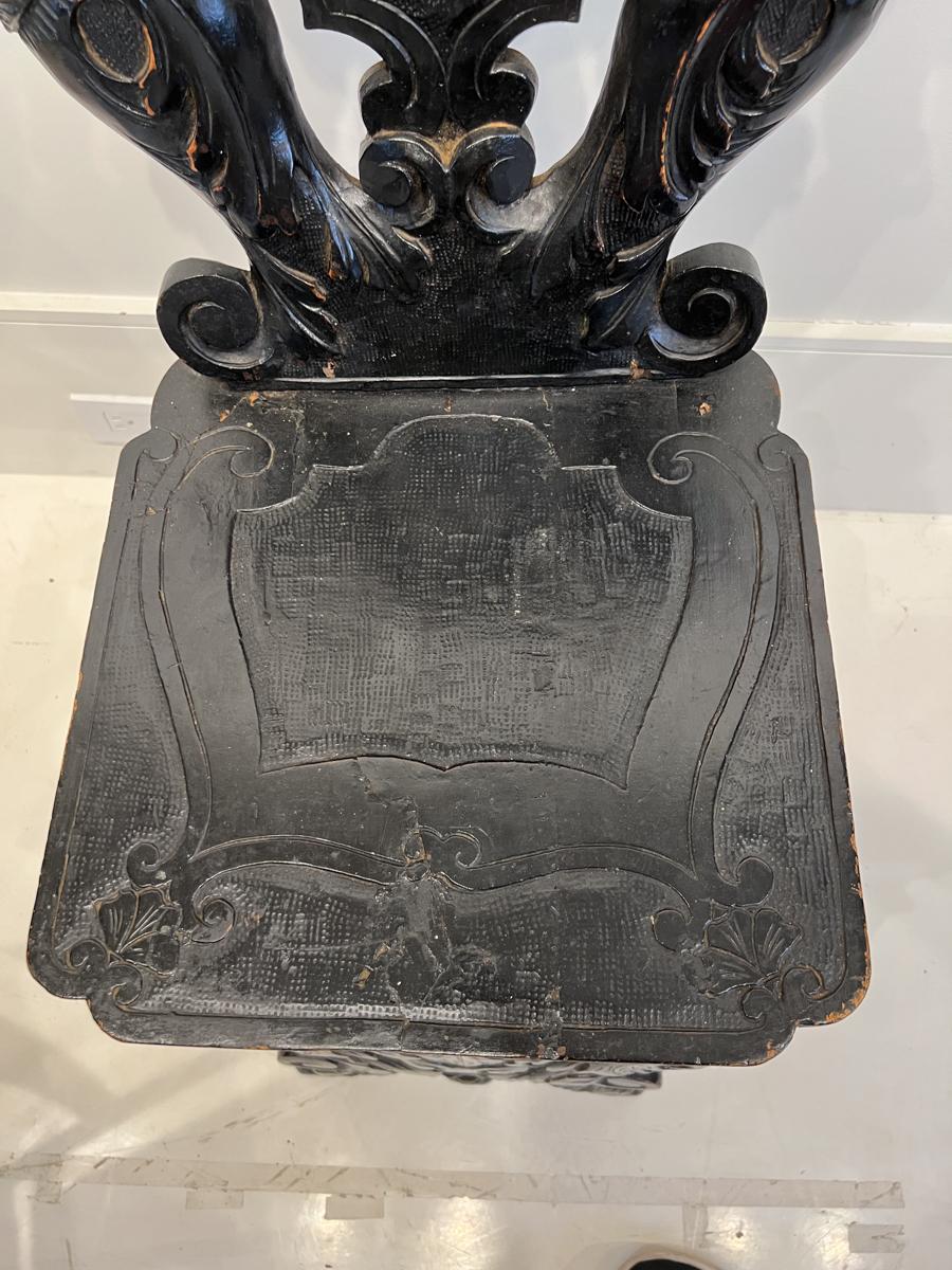 Carved Pair of 19th Century Black Forest Escabell Chairs For Sale
