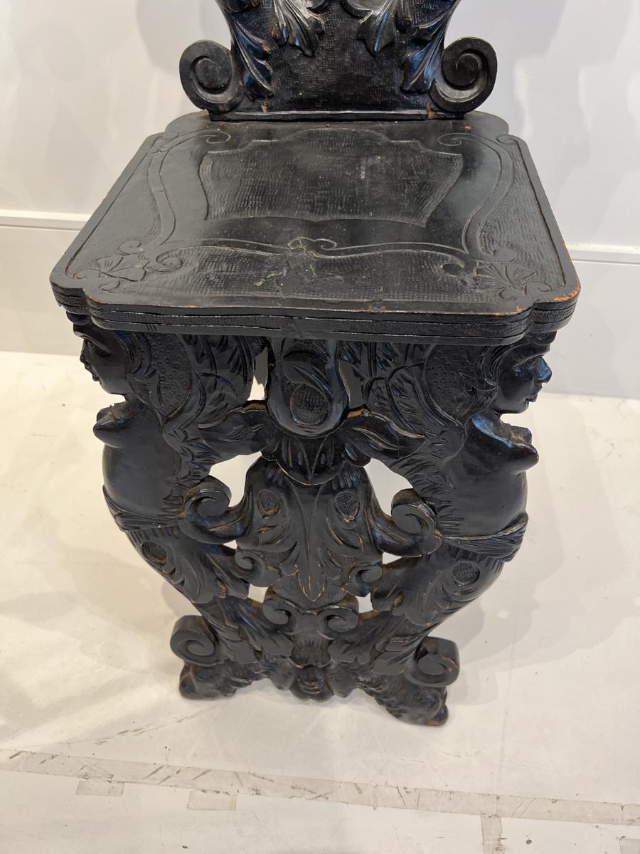 Pair of 19th Century Black Forest Escabell Chairs In Fair Condition For Sale In New Orleans, LA