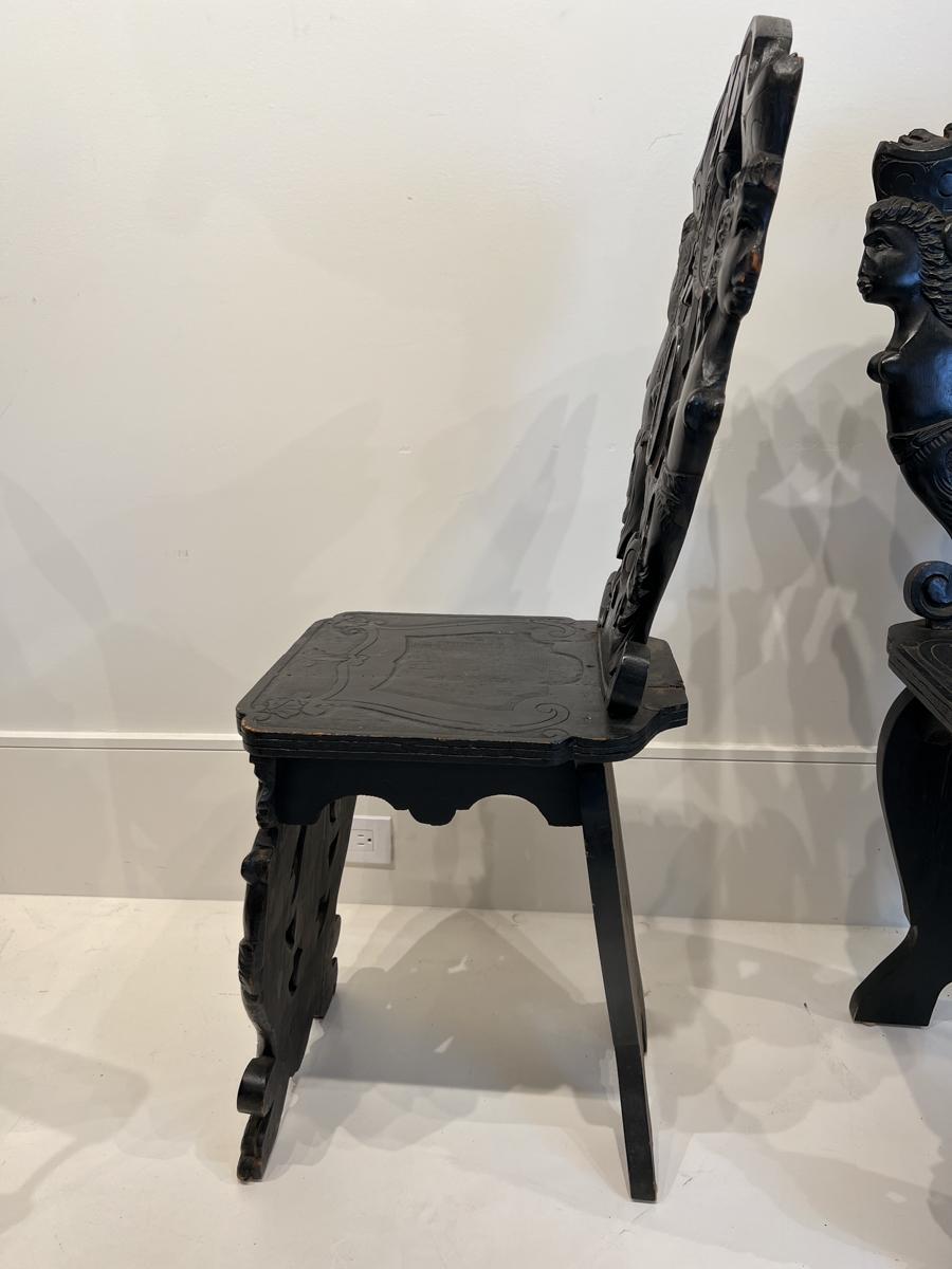 Pair of 19th Century Black Forest Escabell Chairs For Sale 1