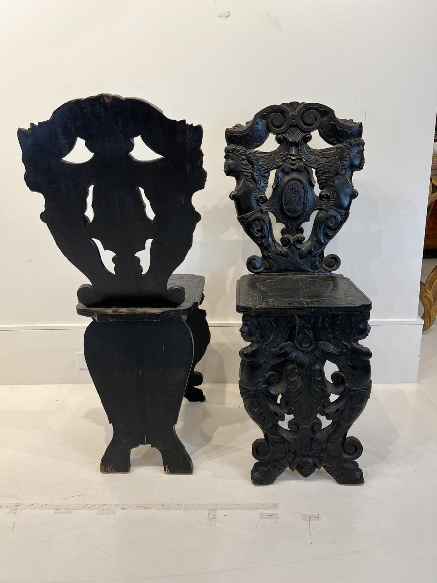 Pair of 19th Century Black Forest Escabell Chairs For Sale 2