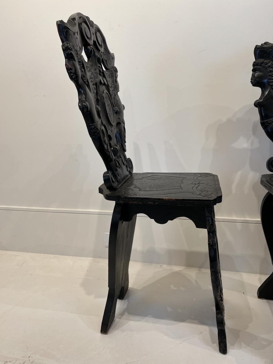 Pair of 19th Century Black Forest Escabell Chairs For Sale 3