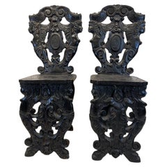 Pair of 19th Century Black Forest Escabell Chairs