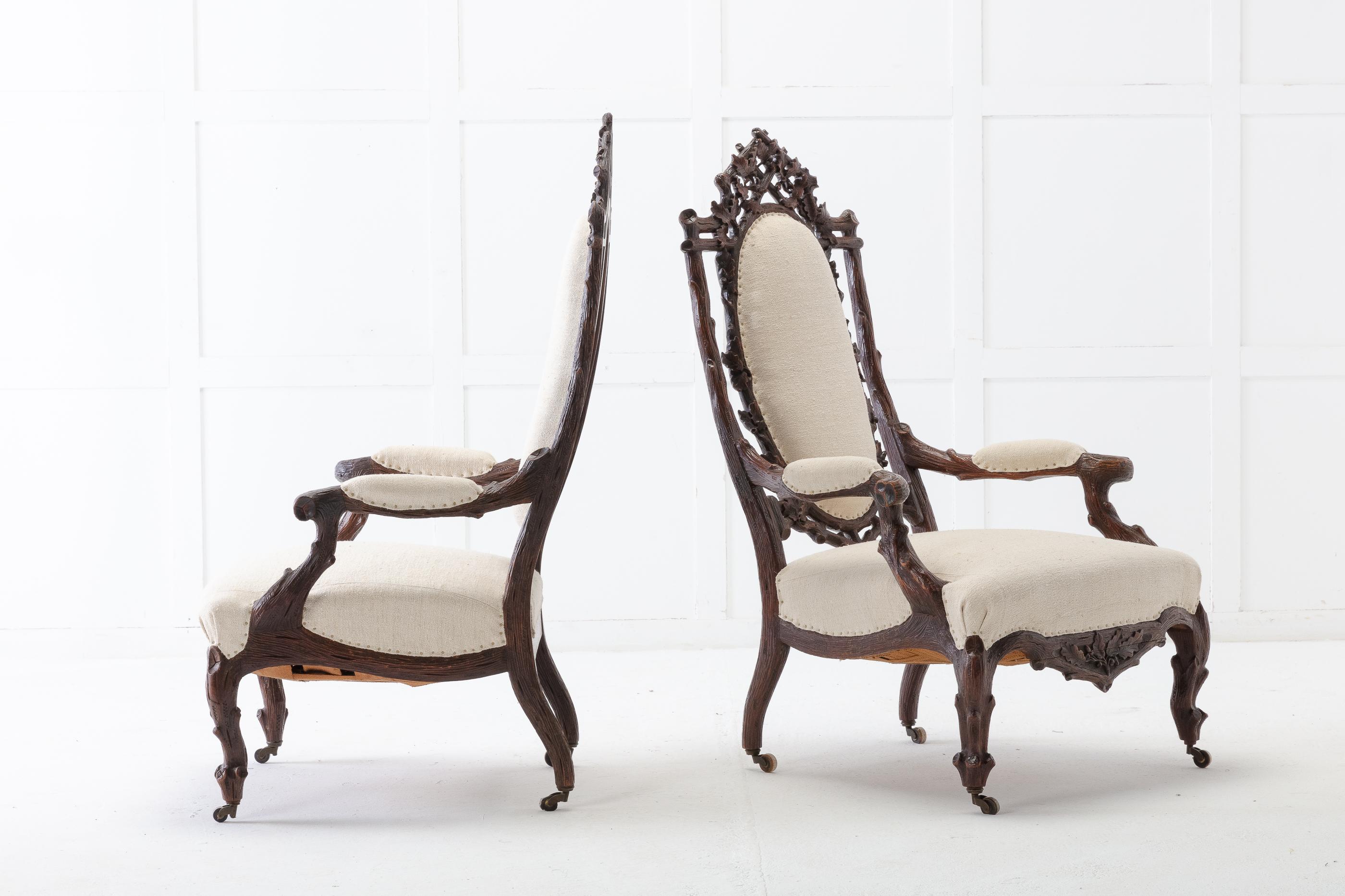 Pair of 19th Century Black Forest Open Armchairs For Sale 4