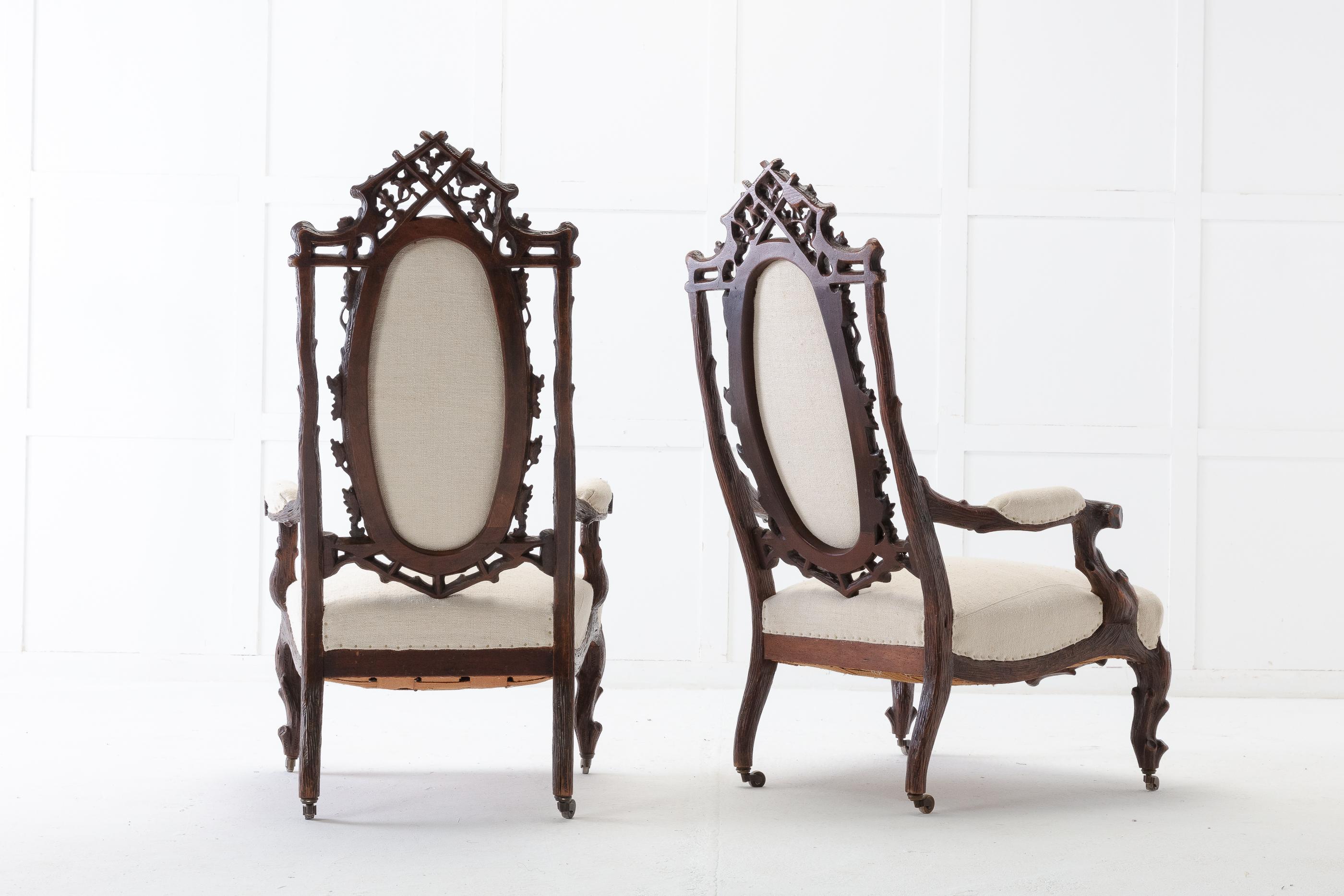 Pair of 19th Century Black Forest Open Armchairs For Sale 5