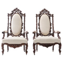 Pair of 19th Century Black Forest Open Armchairs