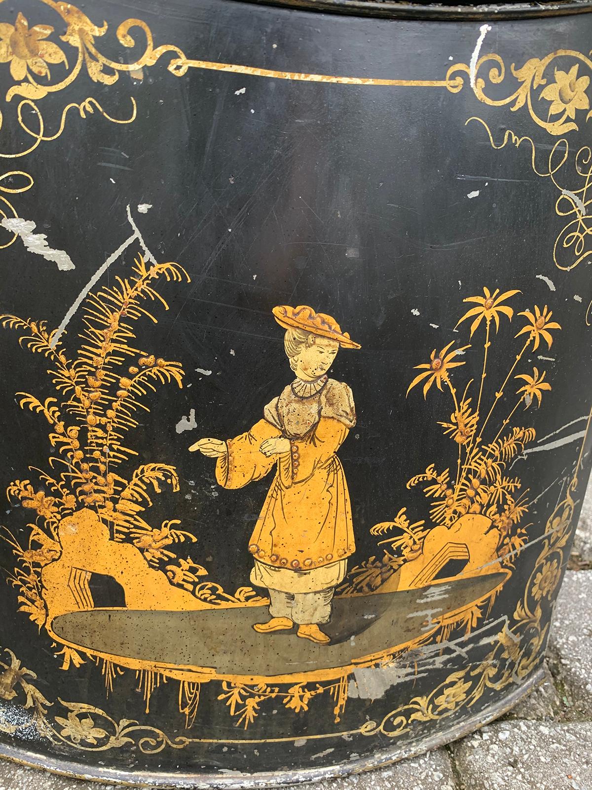Pair of 19th Century Black & Gilt Chinoiserie Tole Tea/Spice Boxes, Hinged Lids 6