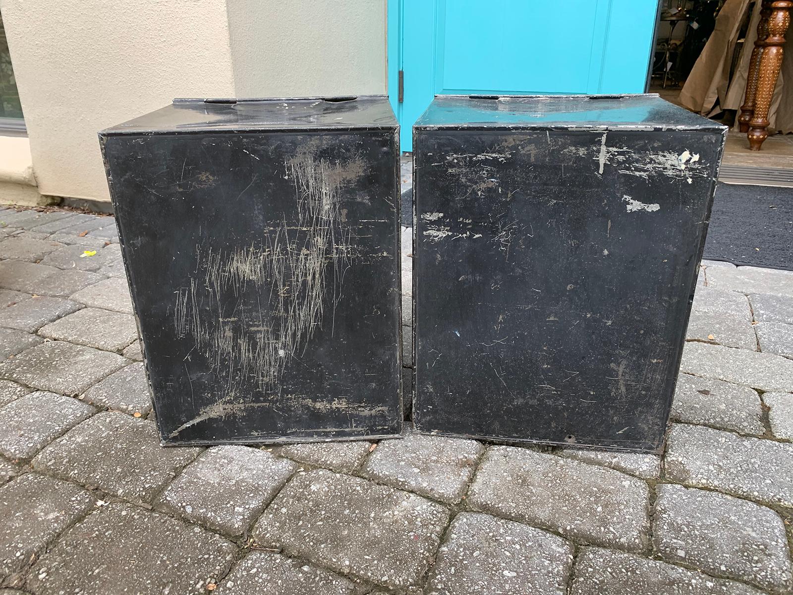Pair of 19th Century Black & Gilt Chinoiserie Tole Tea/Spice Boxes, Hinged Lids 12
