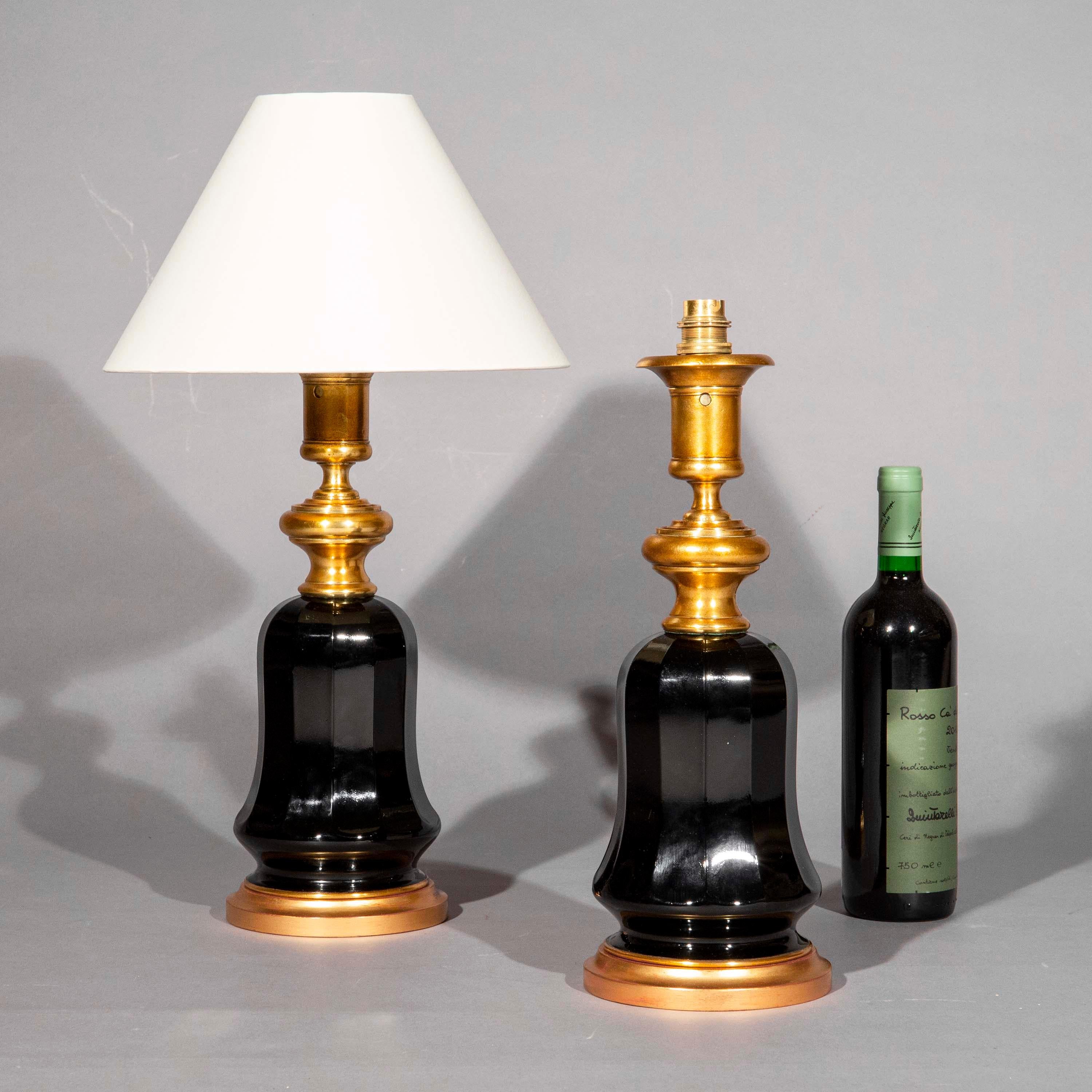 Victorian Pair of 19th Century Black Glass Lamps