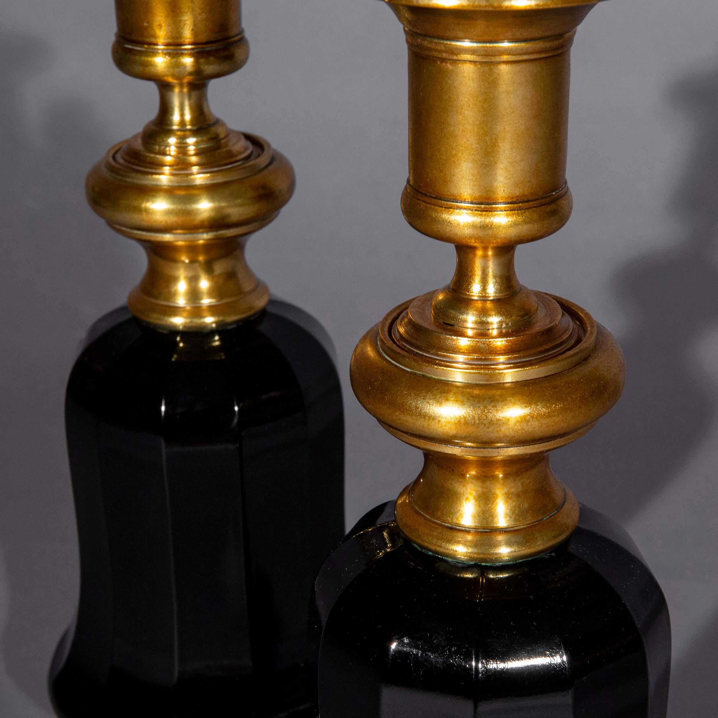 Pair of 19th Century Black Glass Lamps In Good Condition In London, GB