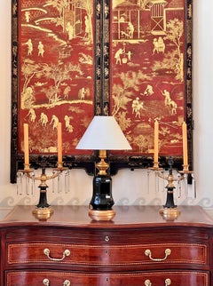 Pair of 19th Century Black Glass Lamps