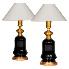 Pair of 19th Century Black Glass Lamps