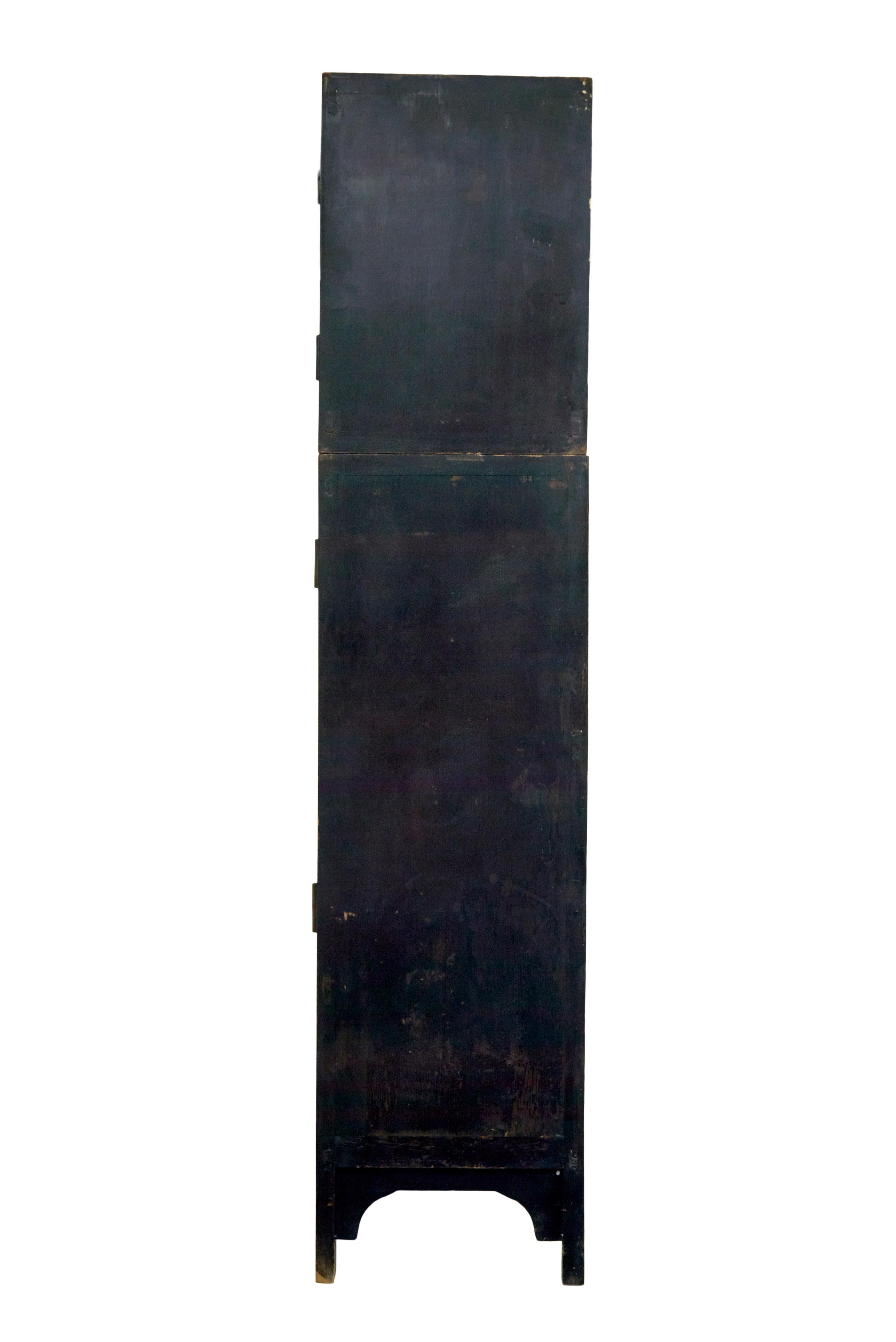 Blackened Pair of 19th century black lacquered Chinese compound cabinets For Sale