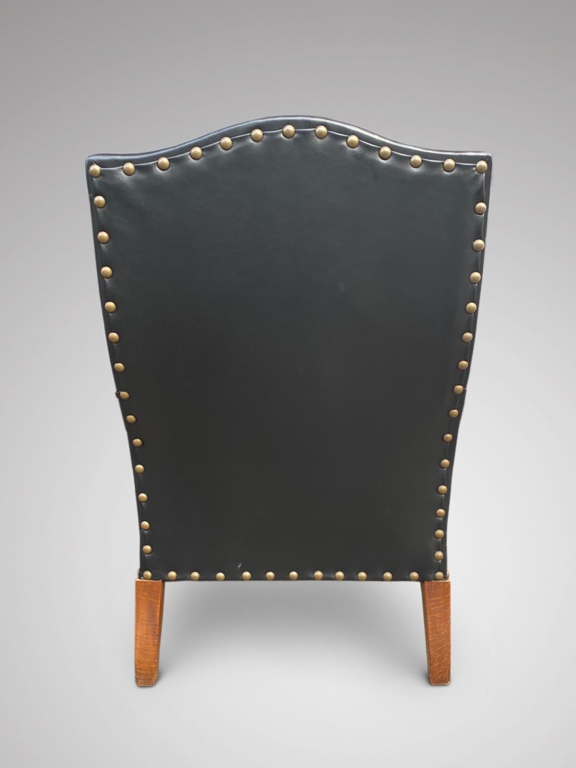 Hand-Crafted Pair of 19th Century Black Leather Library Armchairs