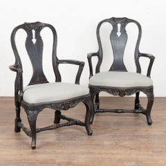 Pair of 19th Century Black Painted Swedish Rococo Armchairs