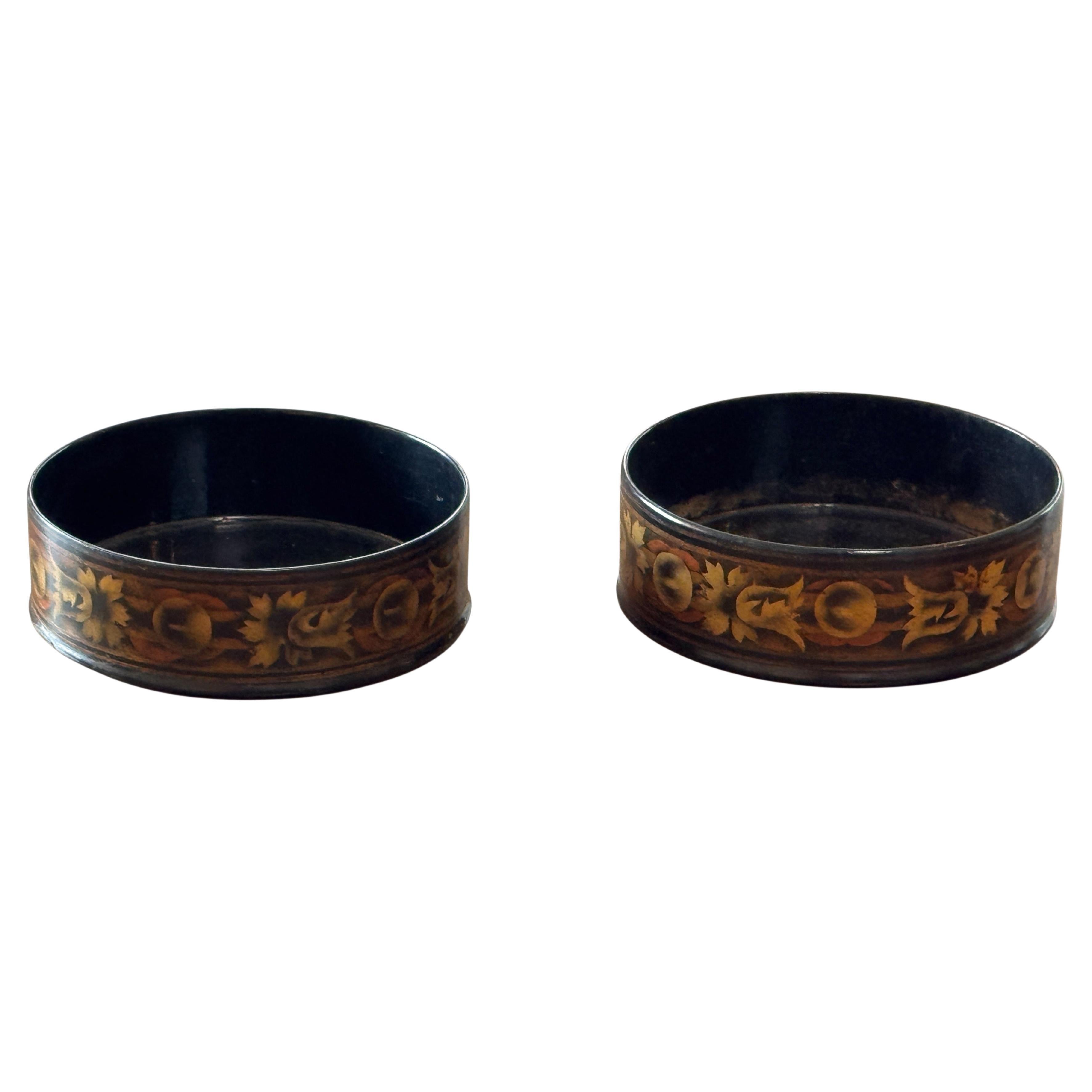 Pair of 19th Century Black Papier-Mâché Wine Coasters