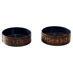 Pair of 19th Century Black Papier-Mâché Wine Coasters