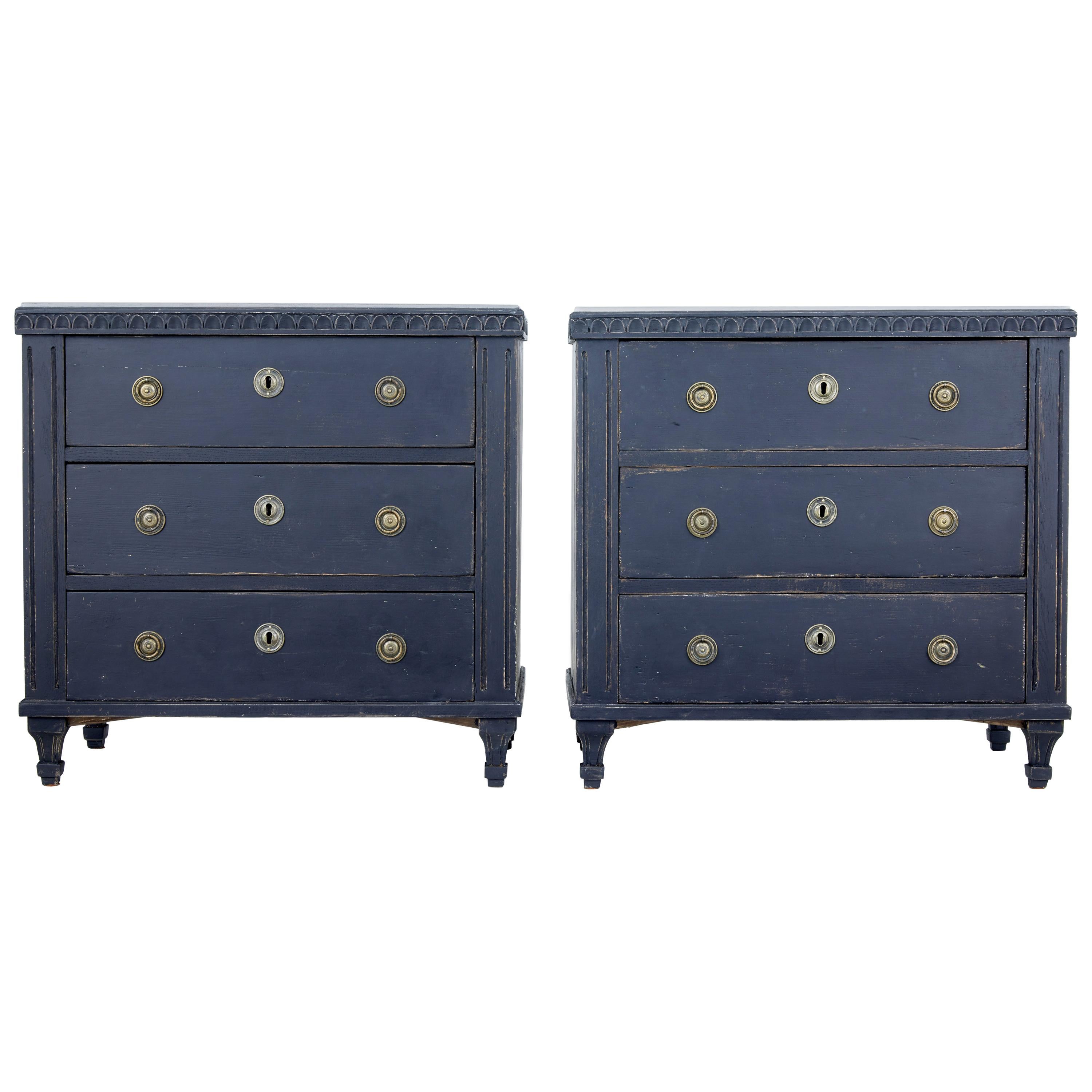 Pair of 19th Century Black Scandinavian Painted Chest of Drawers