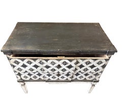 Pair of 20th Century Black-White Italian Pinewood Chests, Antique Tuscan Cabinet
