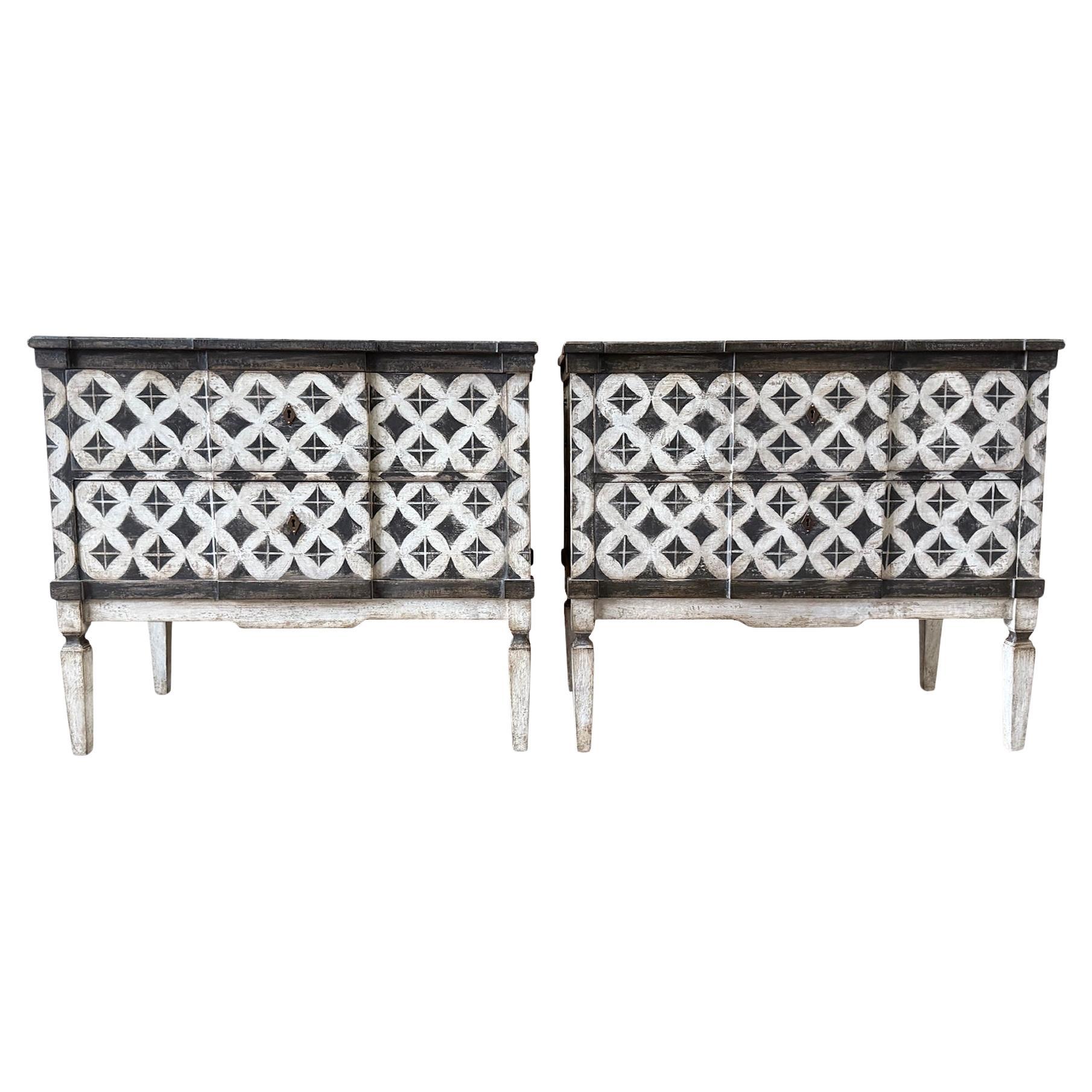 Antique Tuscan Chests in Black and White Pinewood, Early 20th Century