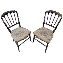 Pair of 19th Century Black Wood "Chiavari" Italian Chairs