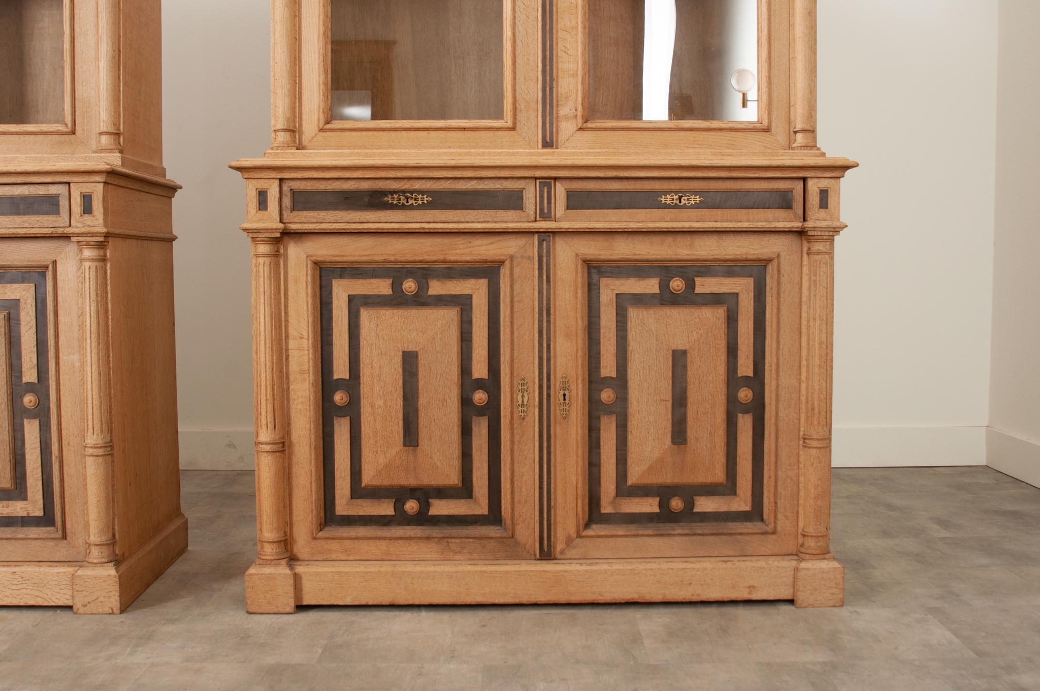 French Pair of 19th Century Bleached Oak Bookcases