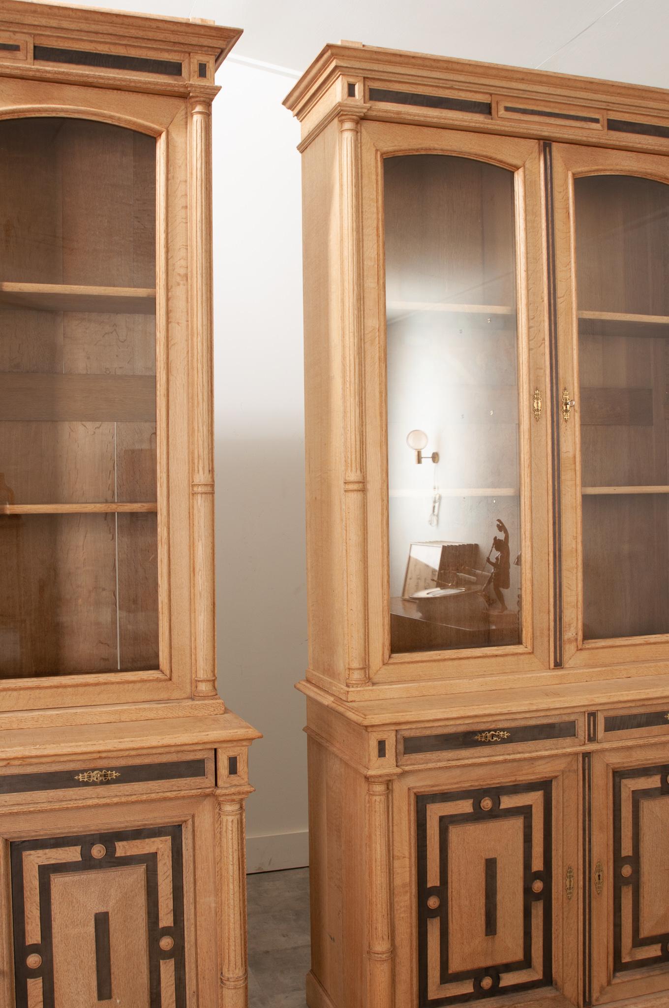 Metal Pair of 19th Century Bleached Oak Bookcases