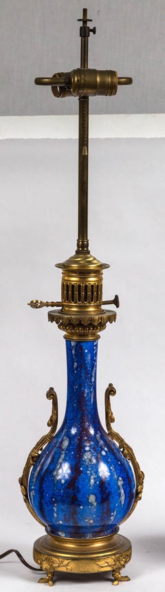 Pair of 19th Century Blue and Paint Splattered Porcelain Lamps