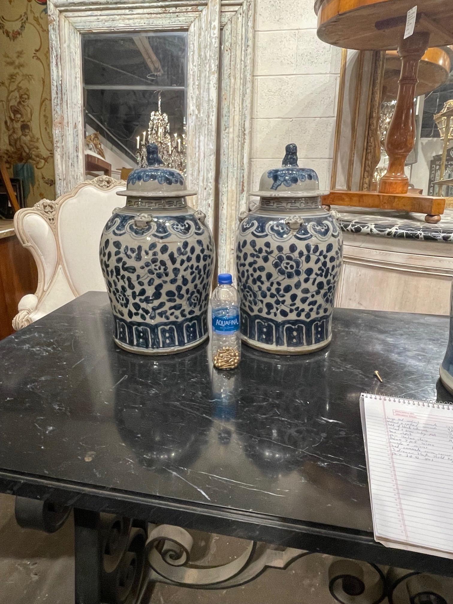 Pair of 19th Century Blue and White Chinese Ginger Jars 4