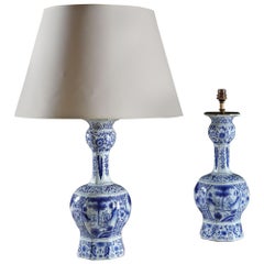Pair of 19th Century Blue and White Delft Pottery Vases as Table Lamps