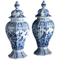 Pair of 19th Century Blue and White Delft Vases