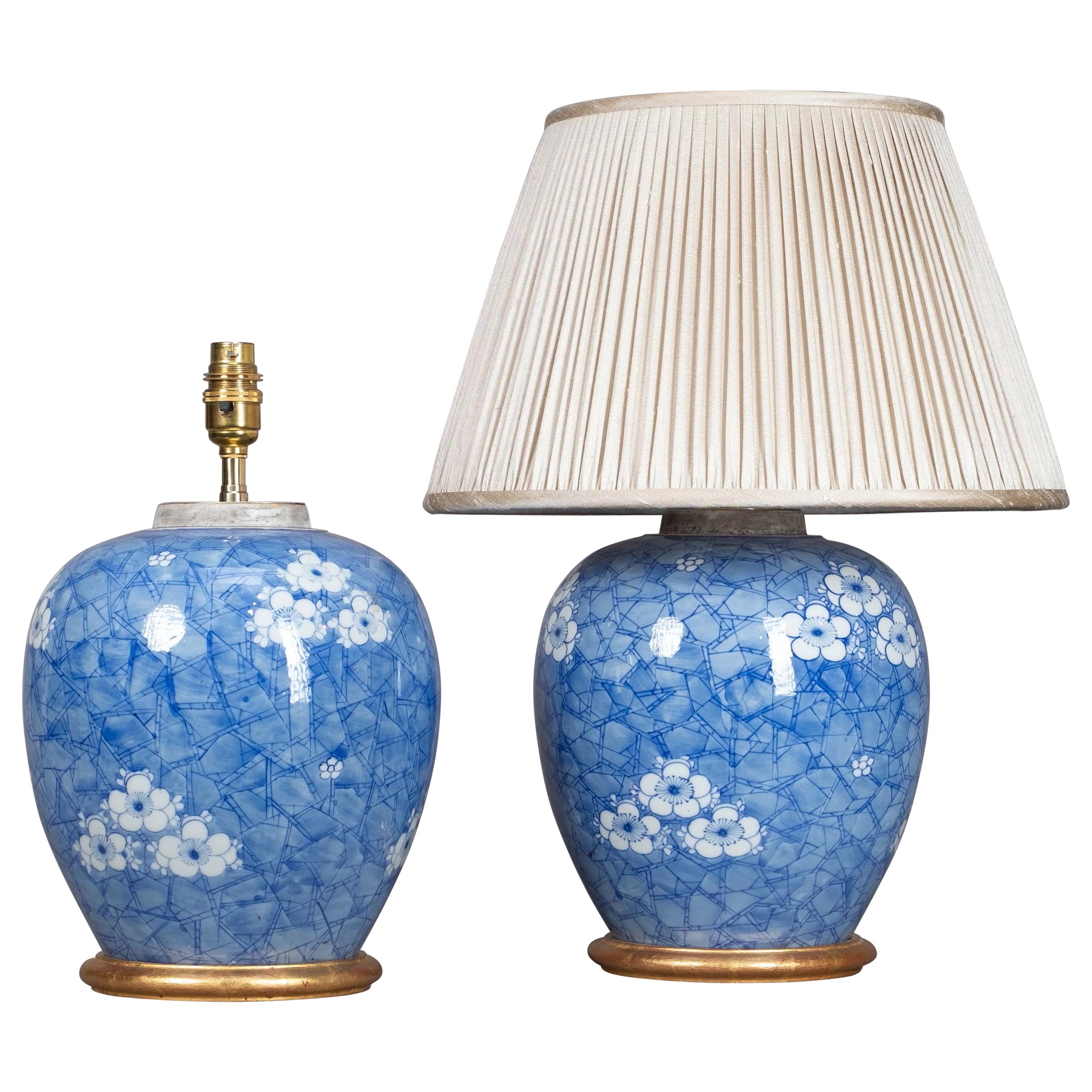 Pair of 19th Century Blue and White Ginger Jar Lamps