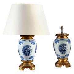 Pair of 19th Century Blue and White Vases as Table Lamps with Ormolu Mounts