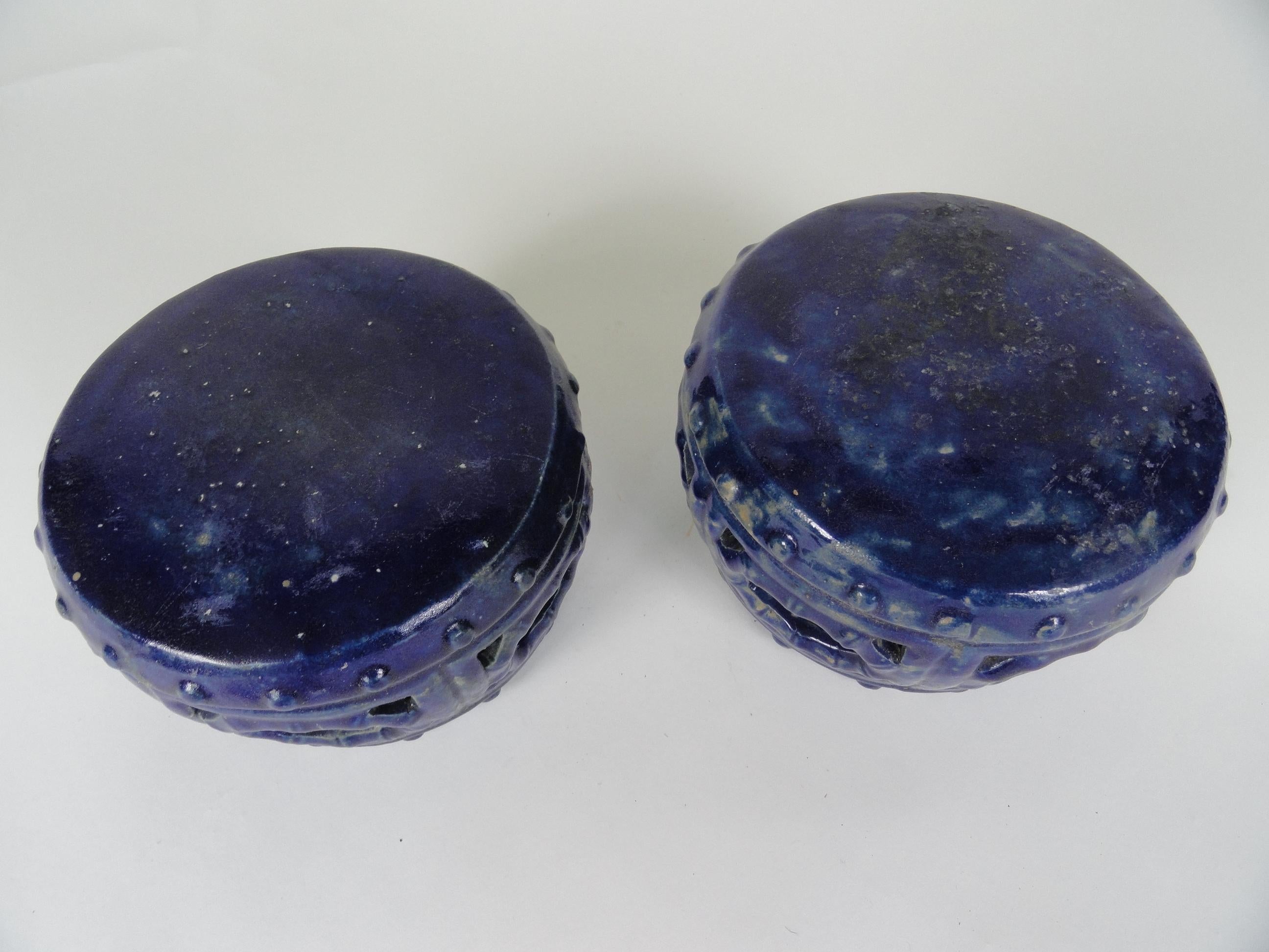 Chinese Pair of 19th Century Blue Garden Seats For Sale